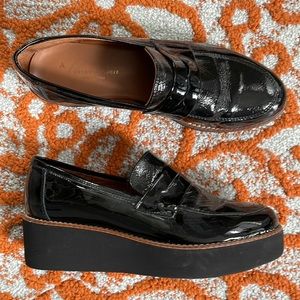 Black patent platform loafer